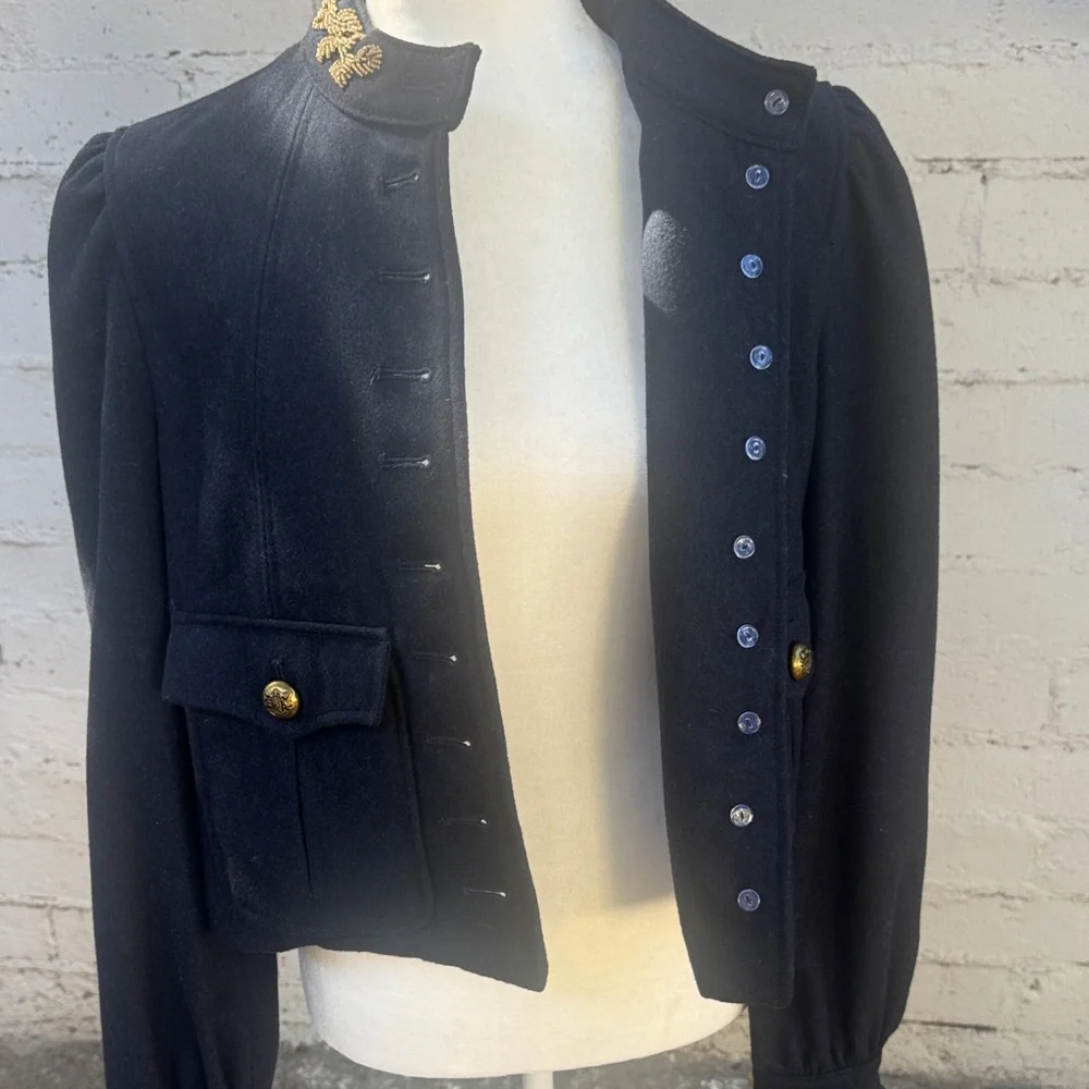 Free People Wool Regan Puff Sleeve Military Jacket Blazer Size S - Picture 9 of 14